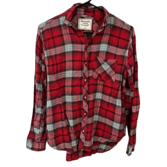 Abercrombie & Fitch Women's Red Plaid Button Down Flannel SIZE SMALL - Picture 1 of 6